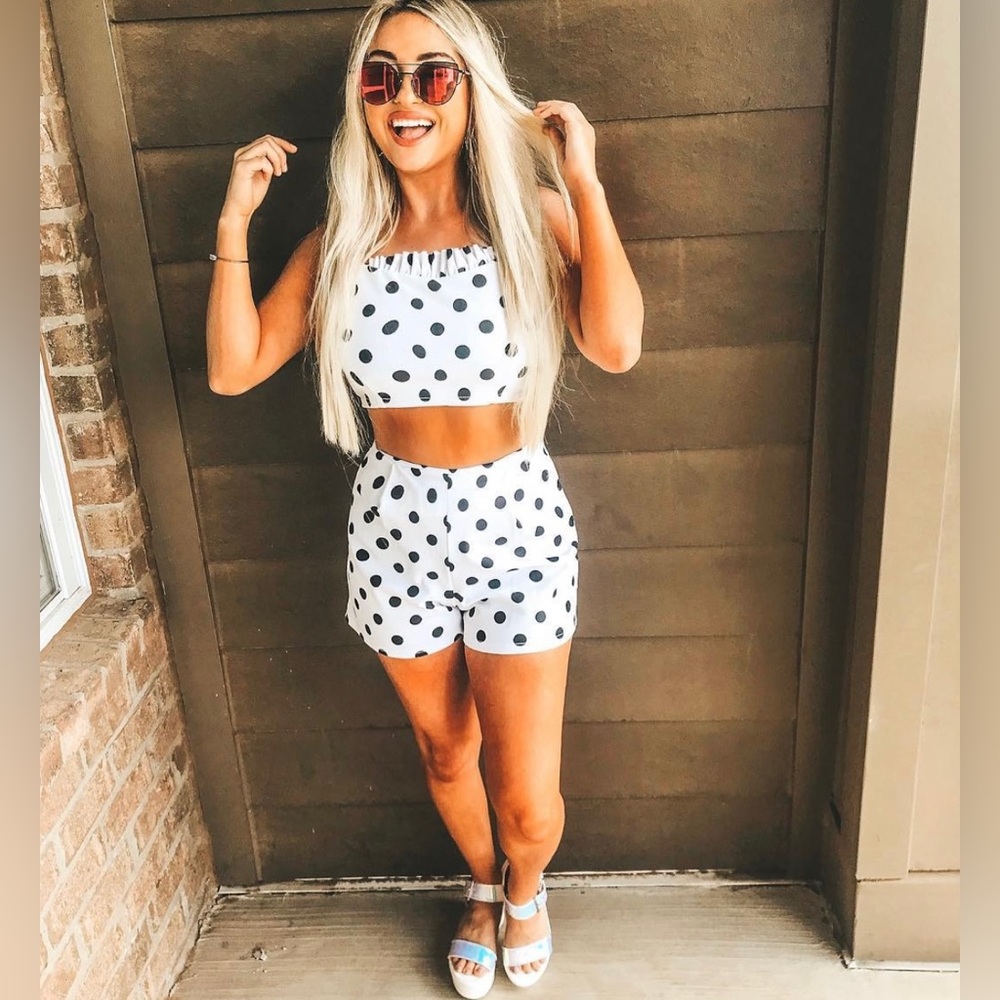 I-X London white black polka-dot short set Size M